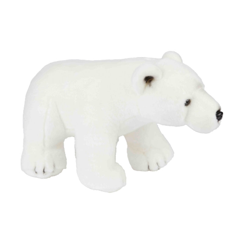 White stuffed polar bear toy on a white background