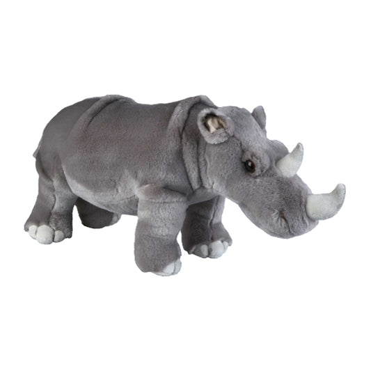 Plush rhino toy on a white background