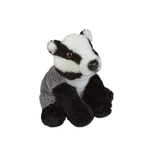 Plush toy badger on a white background