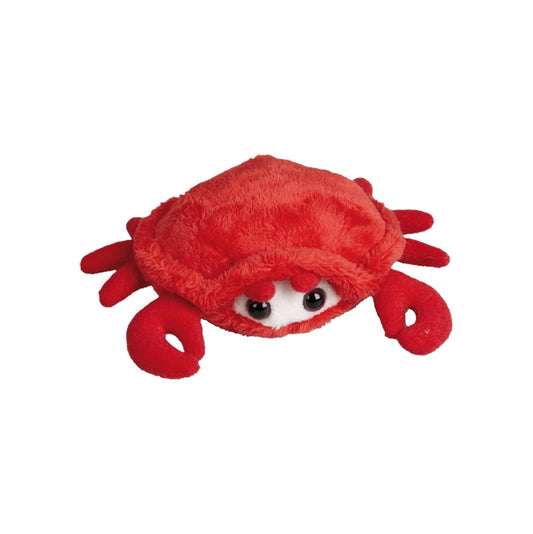 Red plush crab toy on a white background