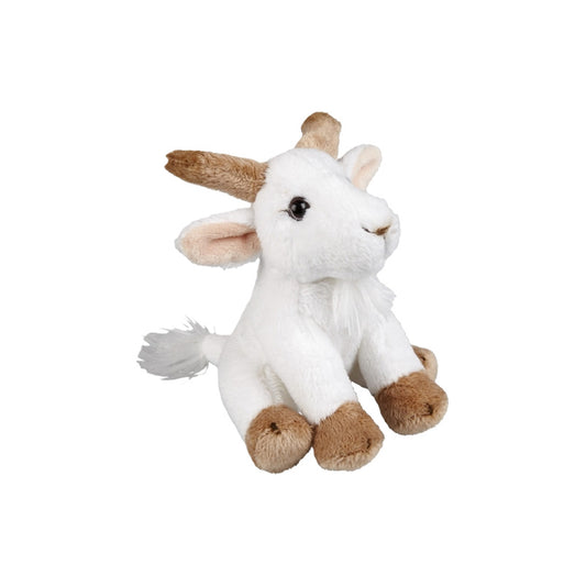 Plush toy goat on a white background