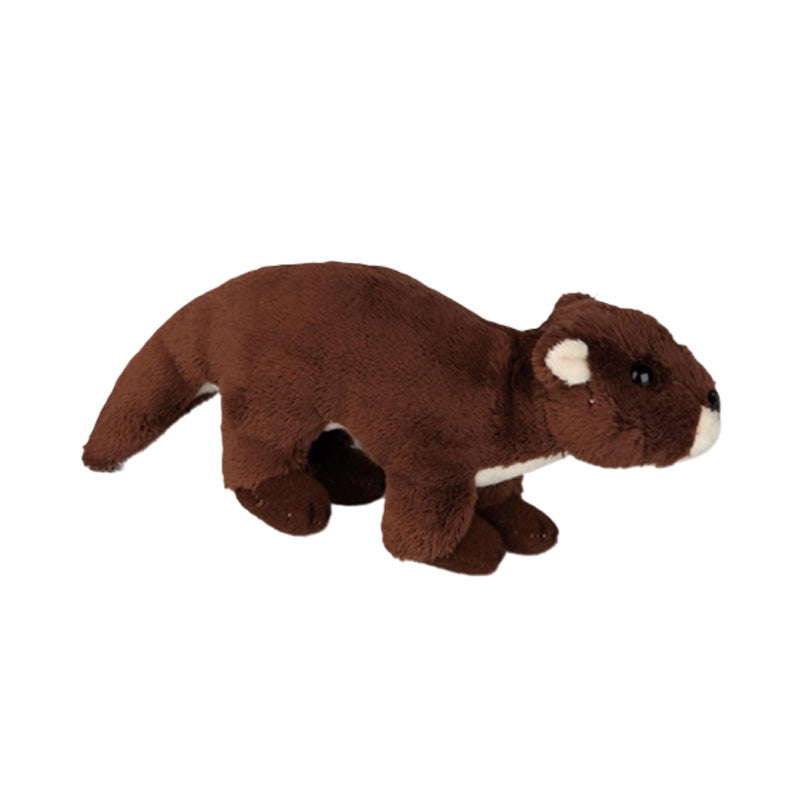 A plush toy otter in brown with beige accents on its muzzle, inner ears, and underbelly, shown against a plain white background.