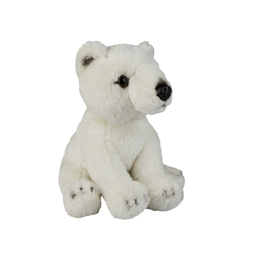 polar bear small soft toy 15cm with white plush and black nose on a white background