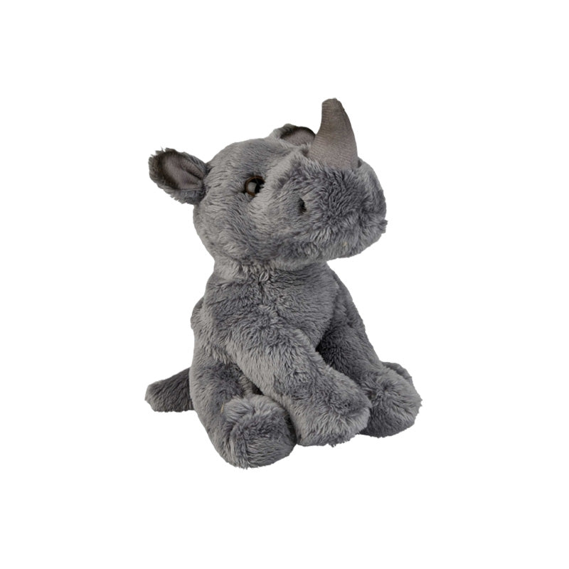 rhino small soft toy 15cm with grey  plush on a white background