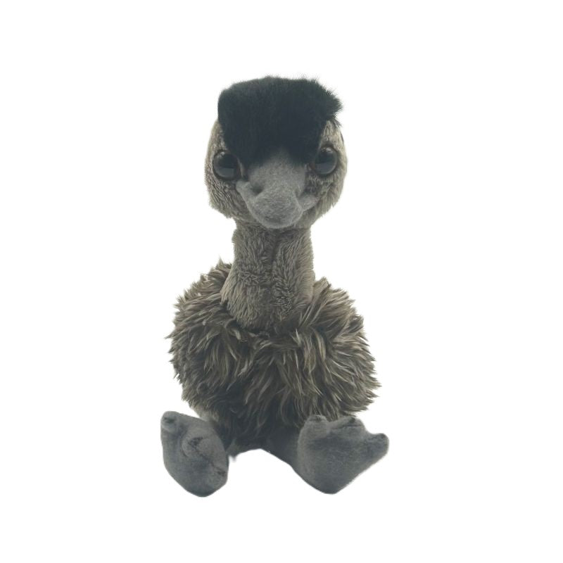 emu small soft toy 15cm with grey and black plush on a white background