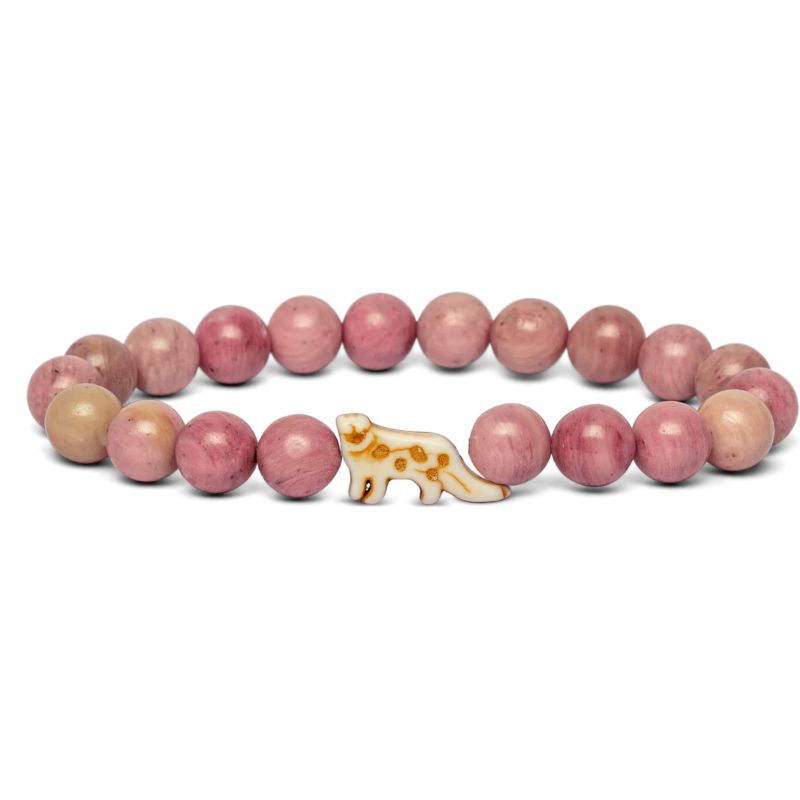 fahlo animal tracking bracelet the ascent bracelet snow leopard with pink wildflower stone beads and white snow leopard charm