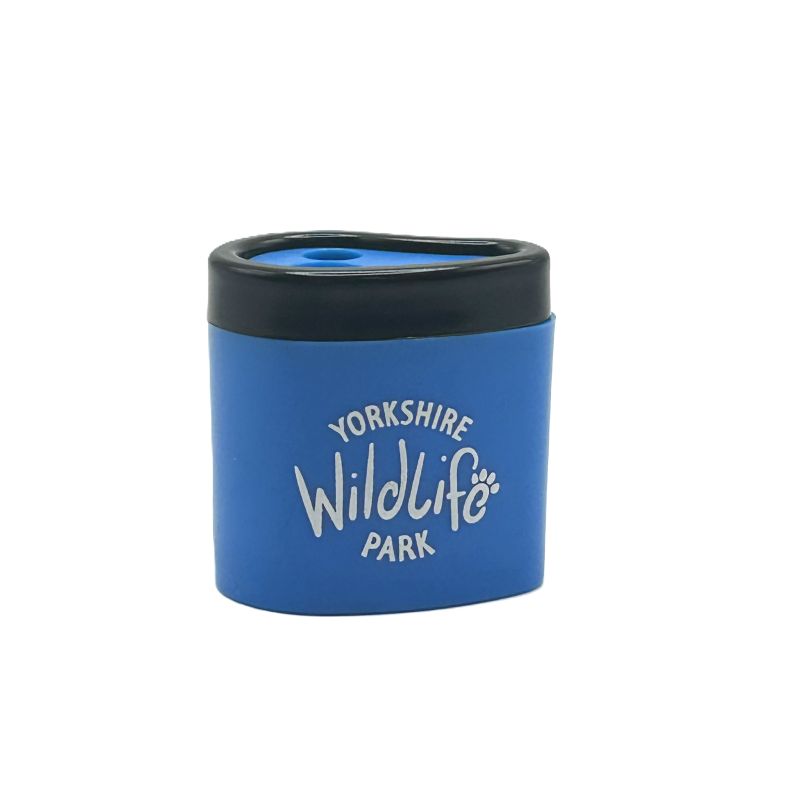 blue double pencil sharpener with yorkshire wildlife park logo