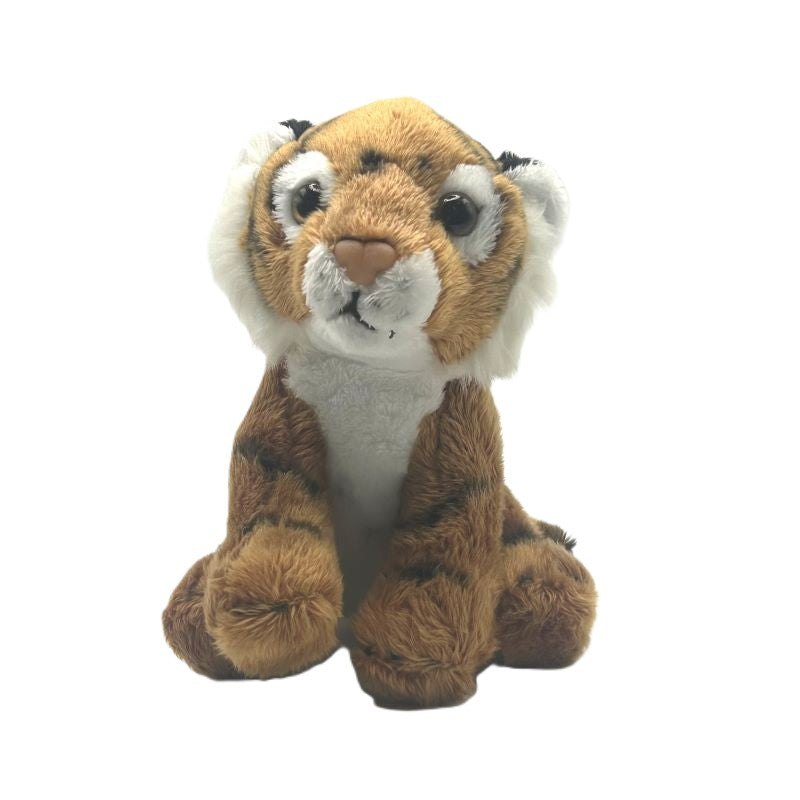 tiger small soft toy 15cm with orange  and white plush on a white background