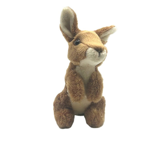 kangaroo small soft toy 15cm with beige and white plush on a white background