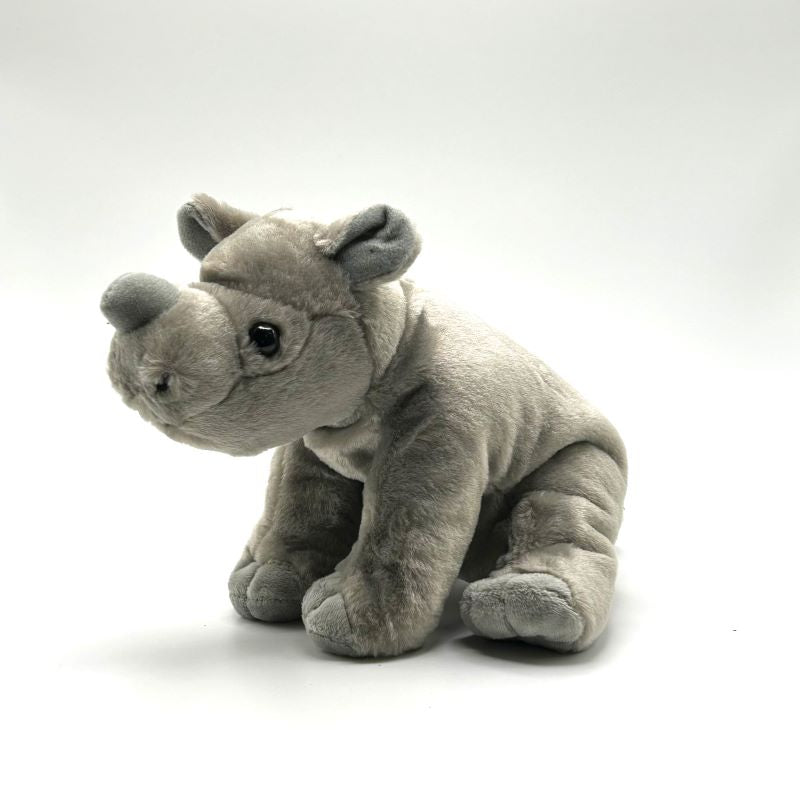 yorkshire wildlife park rhino medium soft toy angle view grey coat 20cm