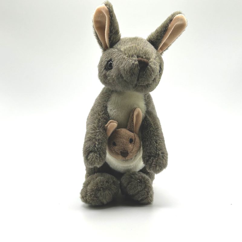 yorkshire wildlife park kangaroo medium soft toy front view grey coat with joey 20cm