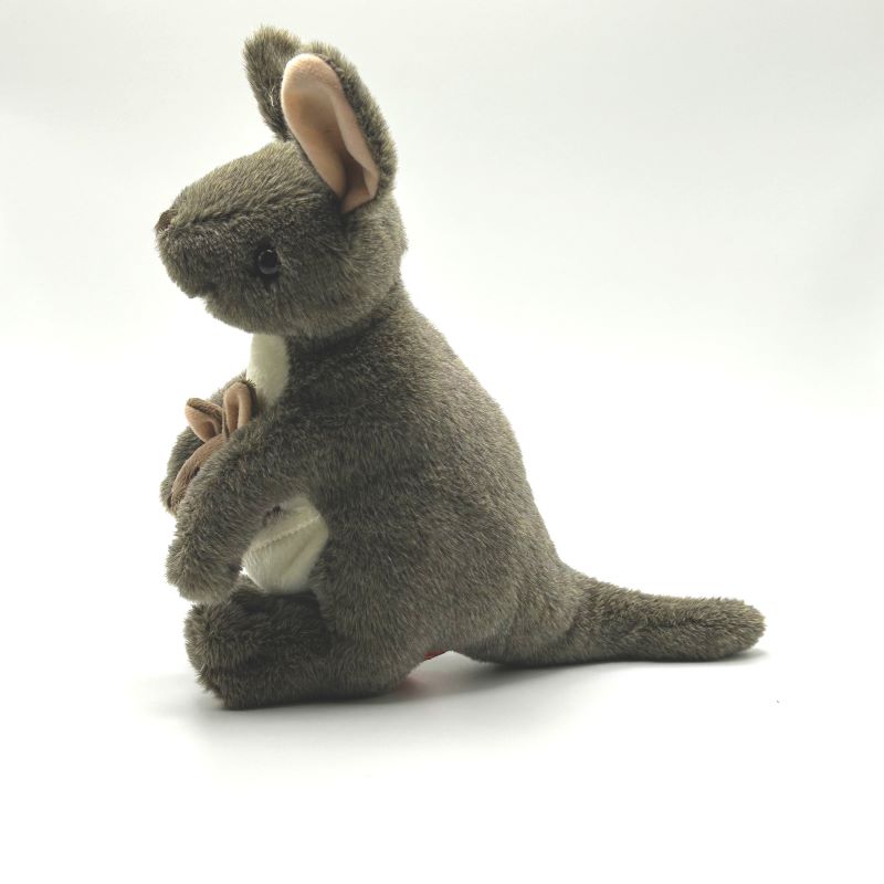 yorkshire wildlife park kangaroo medium soft toy front view grey coat with joey 20cm