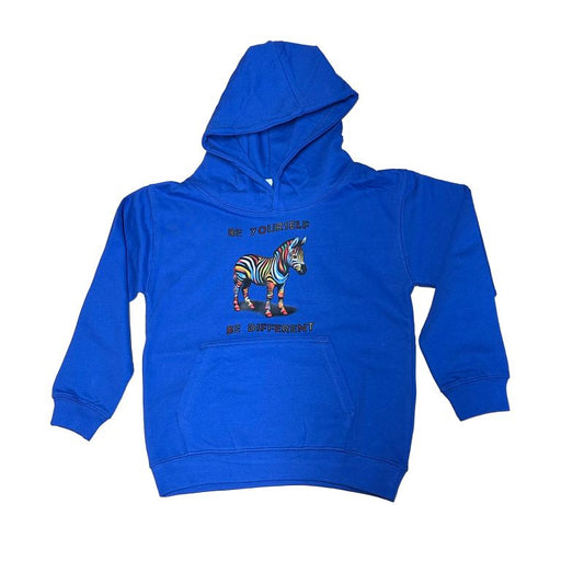 Yorkshire Wildlife Park Kids Be Yourself Rainbow Zebra Kids Hoodie - Blue