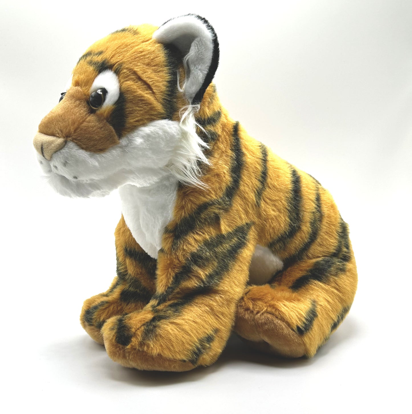 yorkshire wildlife park tiger large soft toy angle view orange white coat black stripe 30cm