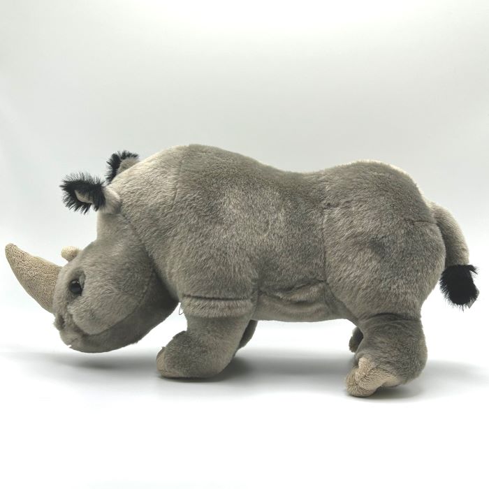 yorkshire wildlife park rhino large soft toy side view grey coat 30cm