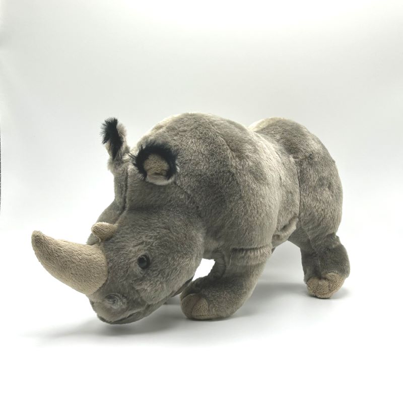 yorkshire wildlife park rhino medium soft toy angle view grey coat 30cm