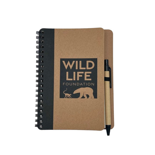 Notebook with pen holder and Wildlife Foundation logo on a white background