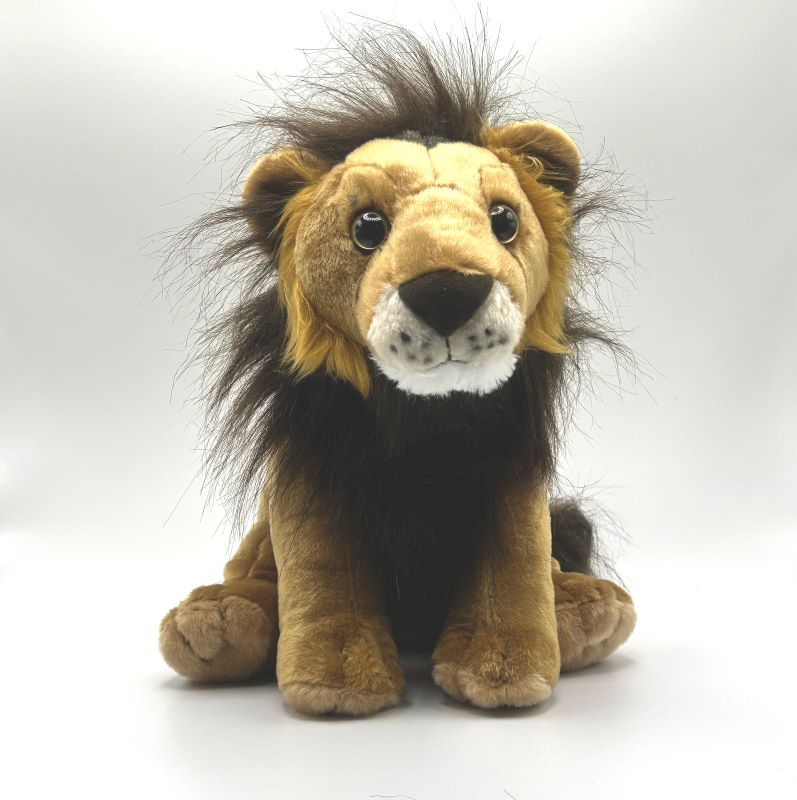 yorkshire wildlife park lion large  soft toy front view beige coat brown mane  30cm