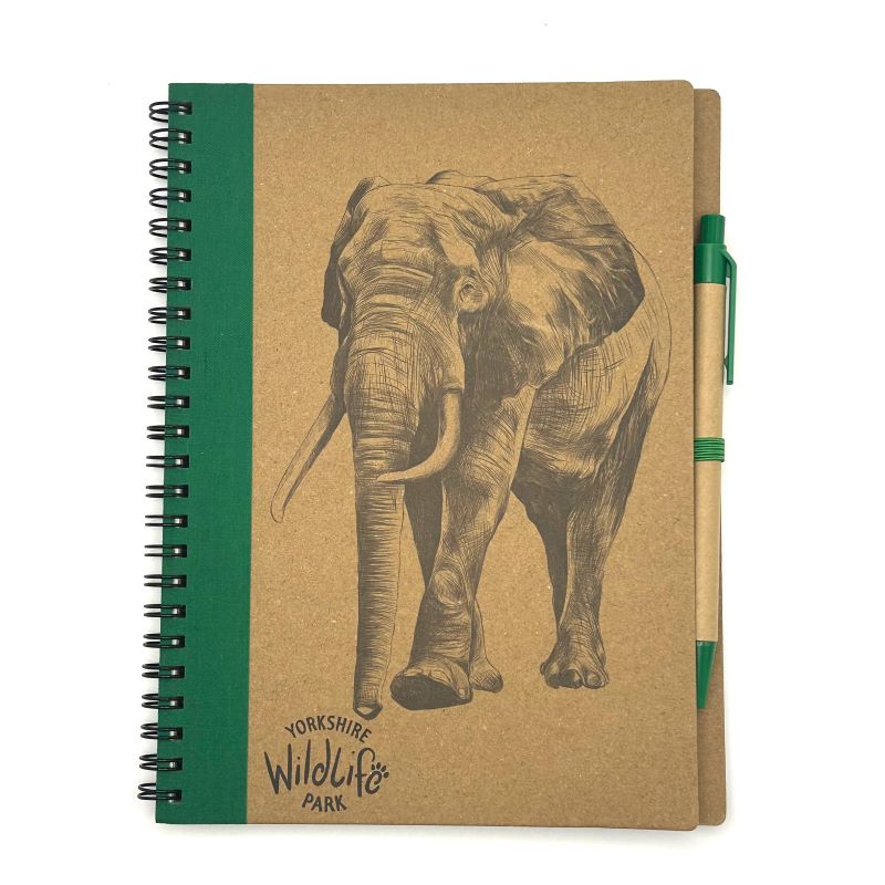 yorkshire wildlife park elephant eco ring notebook with eco pen and elastic a5
