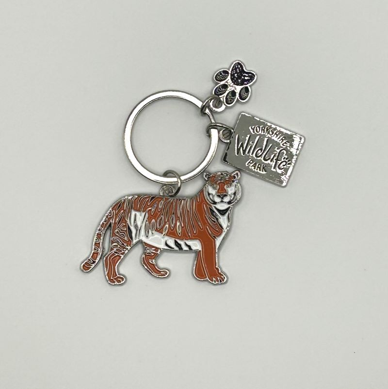 yorkshire wildlife park keyring with tiger separate logo and paw print
