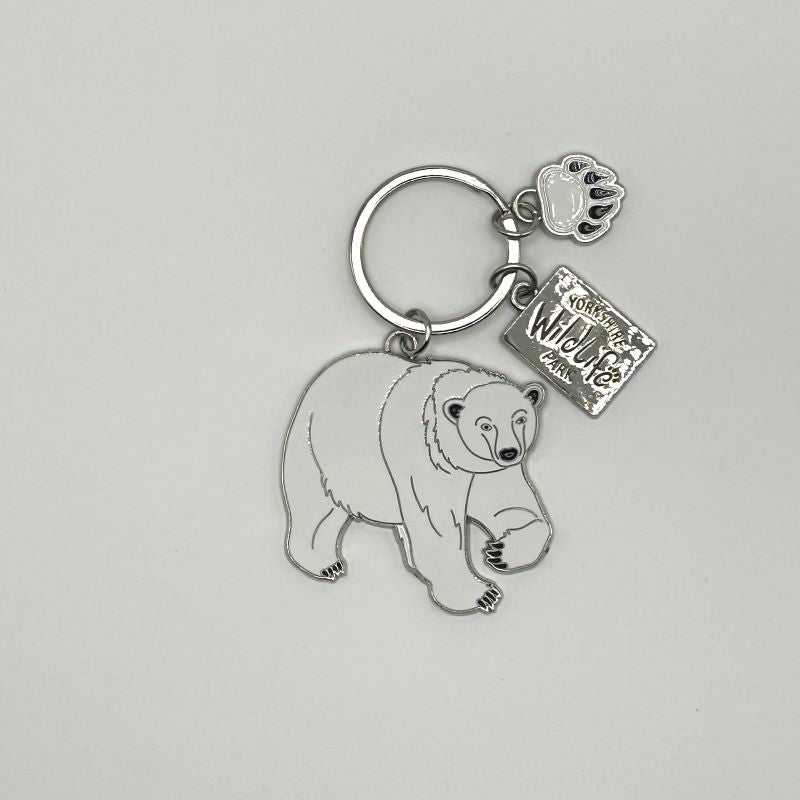 yorkshire wildlife park keyring with polar bear separate logo and paw print