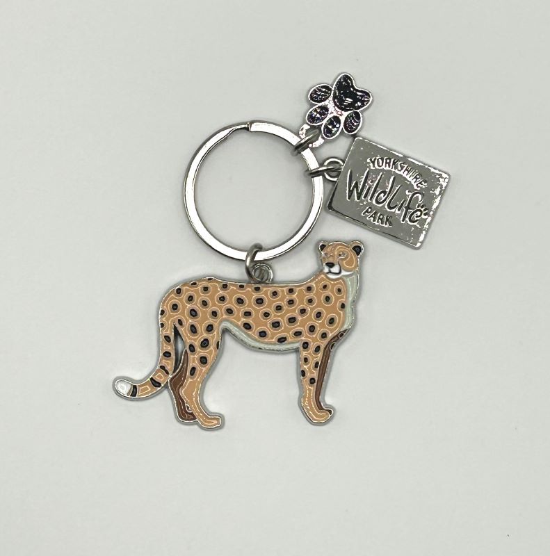 yorkshire wildlife park keyring with cheetah animal separate logo and paw print