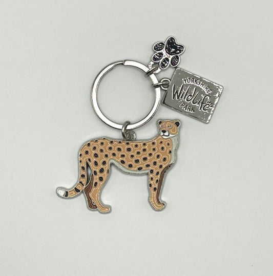 yorkshire wildlife park keyring with cheetah animal separate logo and paw print