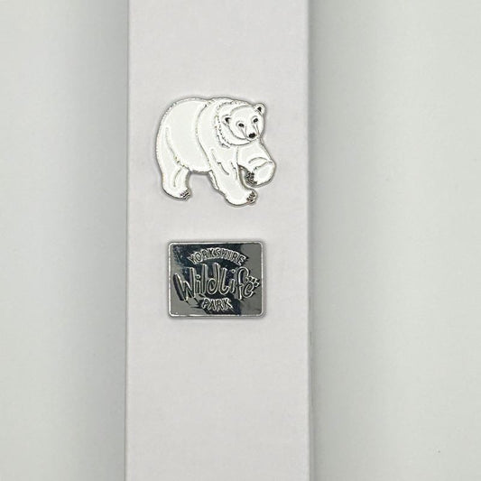 yorkshire wildlife park pin badge set  with polar bear pin and logo pin