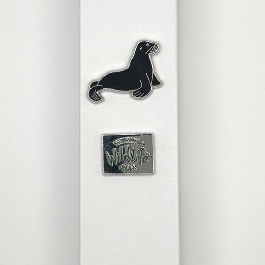 yorkshire wildlife park pin badge set  with sea lion pin and logo pin