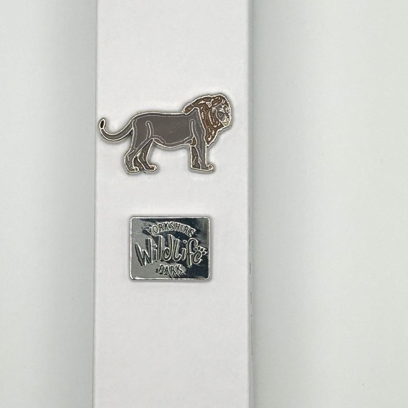 yorkshire wildlife park pin badge set  with lion pin and logo pin