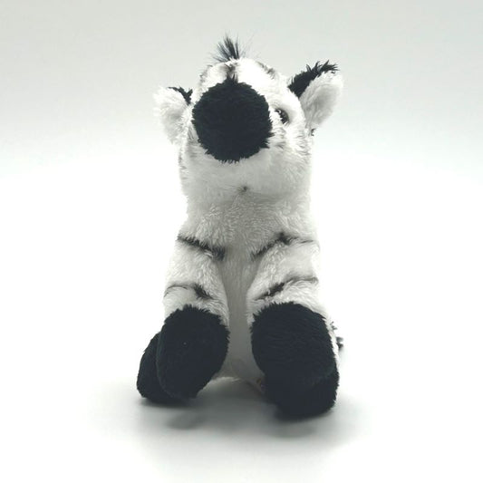 yorkshire wildlife park zebra keyring soft toy front view black white coat metal keyring 10cm