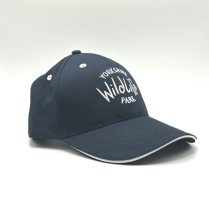 yorkshire wildlife park cap navy blue white piping angled view