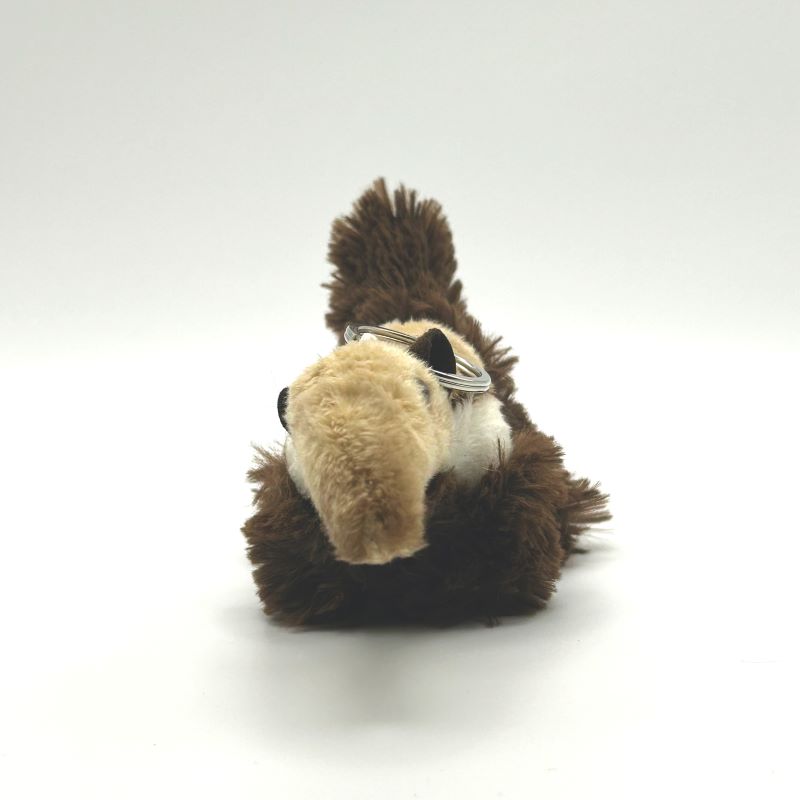 yorkshire wildlife park anteater keyring soft toy front view beige brown white coat metal keyring 10cm