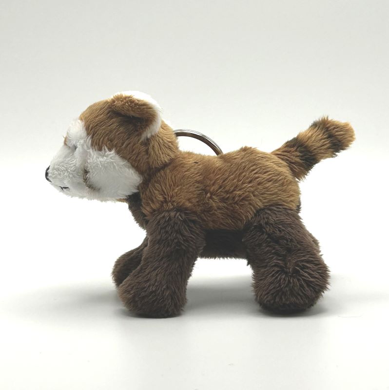 yorkshire wildlife park red panda keyring soft toy side view brown beige white coat metal keyring