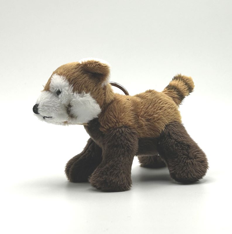 yorkshire wildlife park red panda keyring soft toy angle view brown beige white coat metal keyring