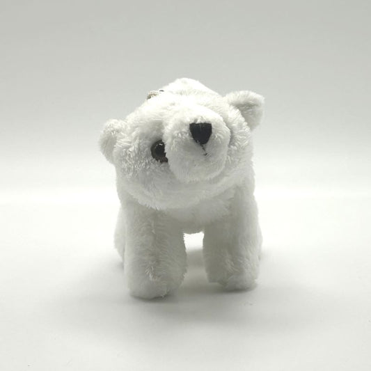 yorkshire wildlife park polar bear keyring soft toy front view white coat metal keyring 10cm