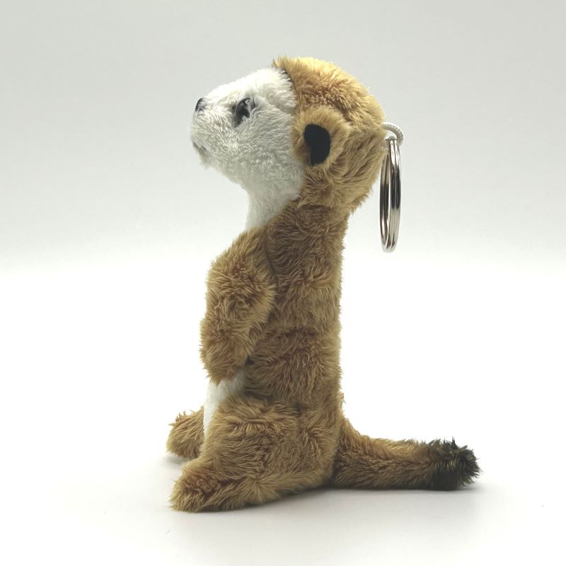 yorkshire wildlife park meerkat keyring soft toy side view beige white coat metal keyring 10cm