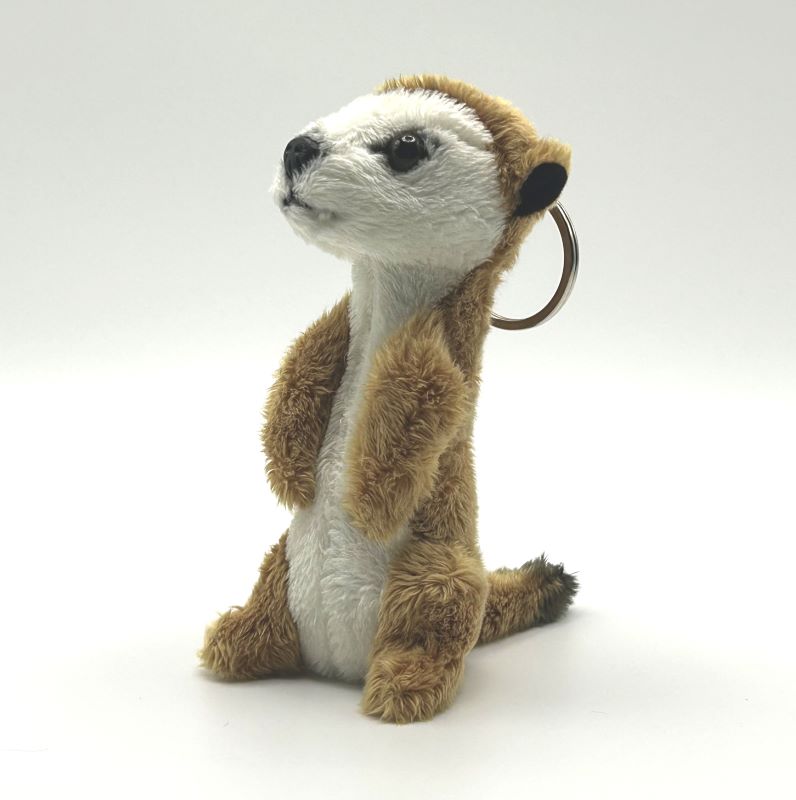 yorkshire wildlife park meerkat keyring soft toy front view beige white coat metal keyring 10cm