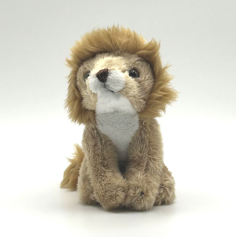 yorkshire wildlife park lion keyring soft toy front view beige coat brown mane metal keyring 10cm