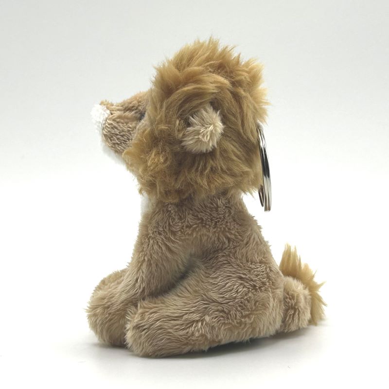 yorkshire wildlife park lion keyring soft toy side view beige coat brown mane metal keyring 10cm