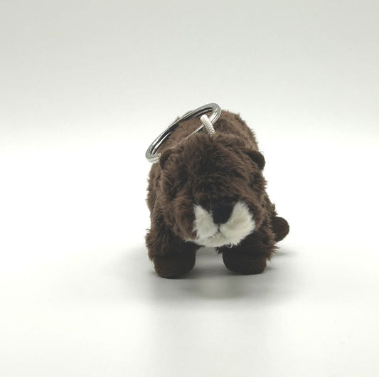 yorkshire wildlife park otter keyring soft toy front view brown beige coat metal keyring 10cm