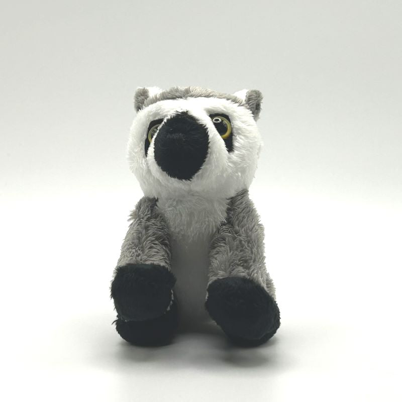 yorkshire wildlife park lemur keyring soft toy front view grey white coat  ringed tail metal keyring 10cm