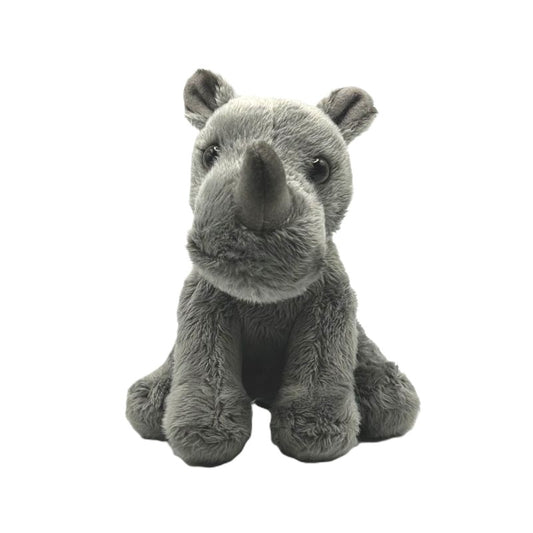 rhino small soft toy 15cm with grey  plush on a white background