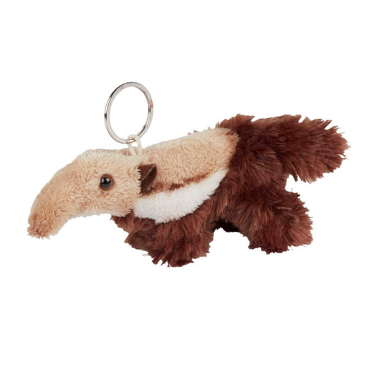 Plush anteater keychain on a white background