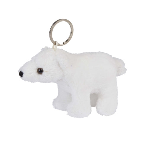 Plush polar bear keychain on a white background