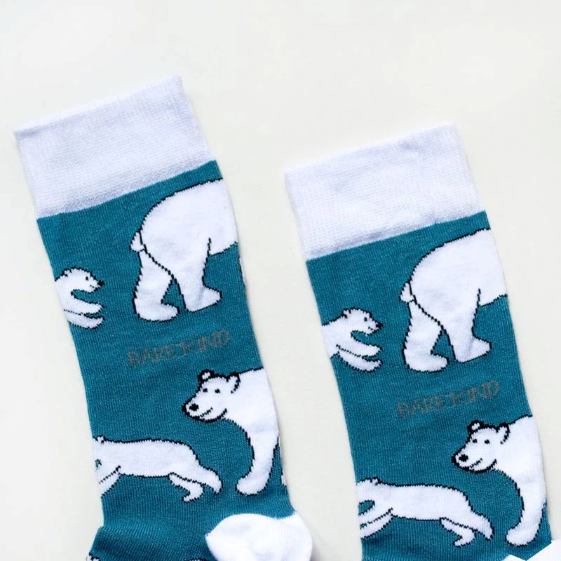 Pair of socks with polar bear design on a light background