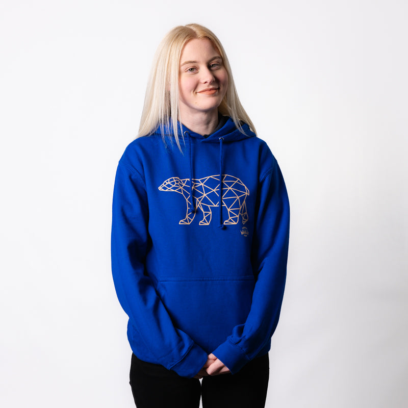 yorkshire wildlife park geometric polar bear adult hoodie blue with geometric polar bear design