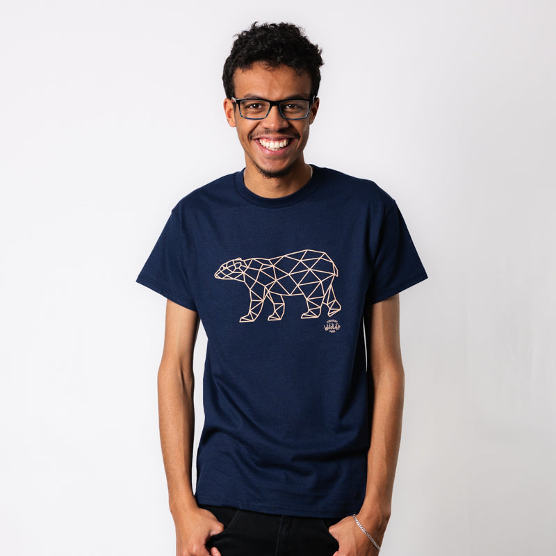 yorkshire wildlife park geometric polar bear adult tshirt blue with geometric polar bear design