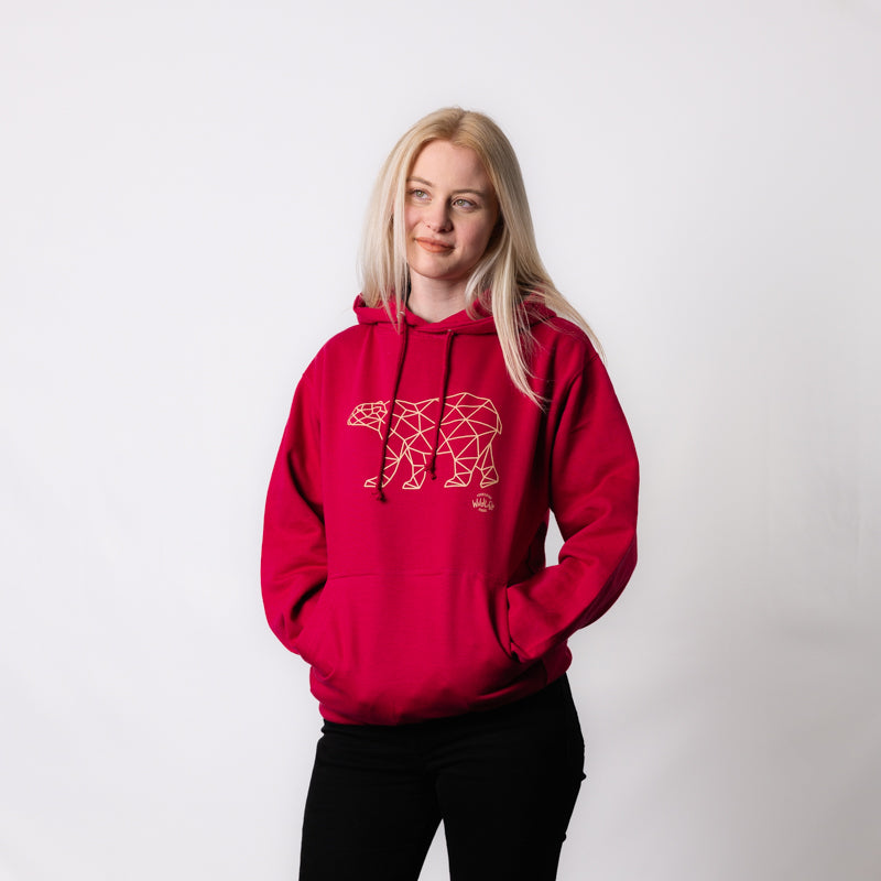 yorkshire wildlife park geometric polar bear adult hoodie pink red with geometric polar bear design