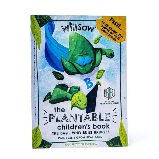Willow's plantable children's book packaging with basil character design.